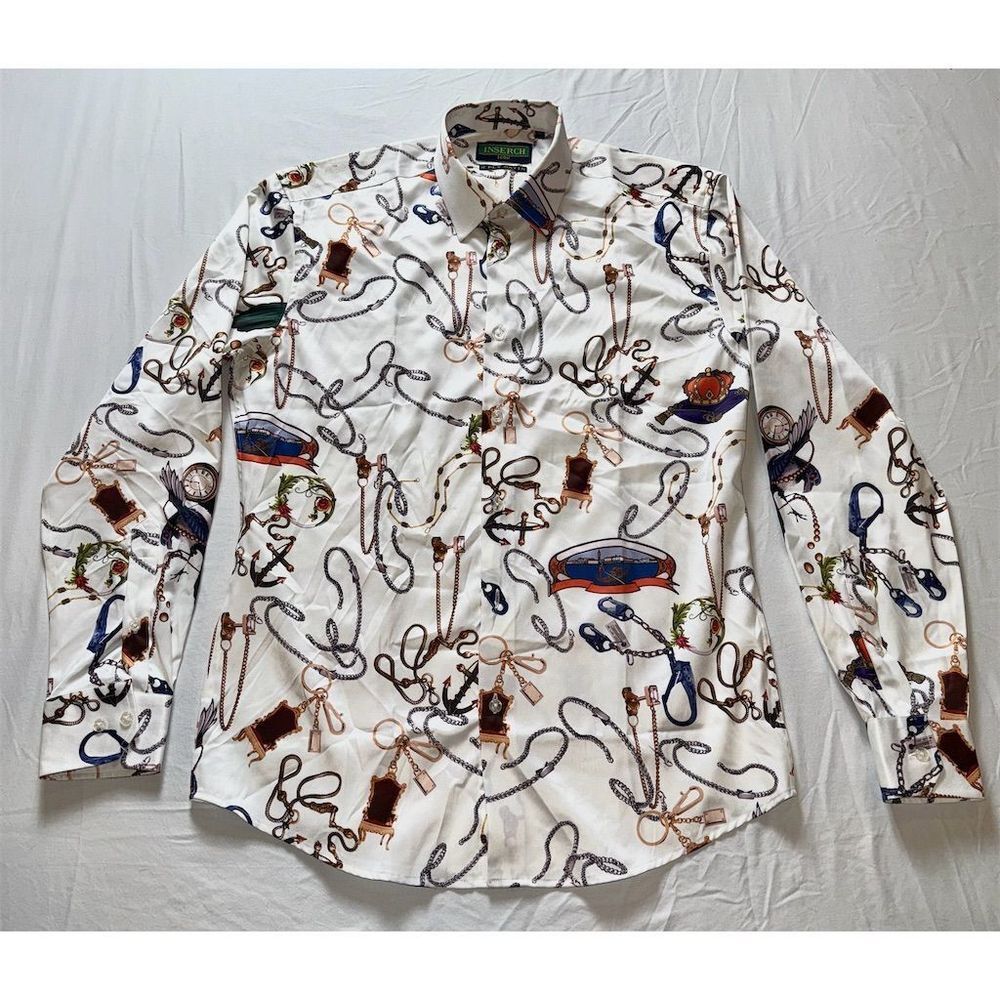 White Printed Casual Button-Down Shirt
